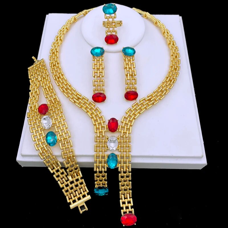 Italian Gold Plated Jewelry Sets Women Necklaces Set Jewelry Earring