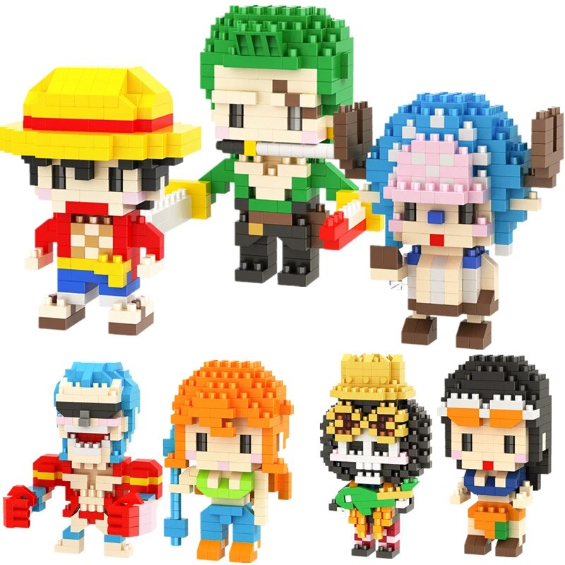 82m Cartoon Anime Image One Piece Mini Building Blocks Luffy Nami Roronoa Zoro Blocks Toys Chi