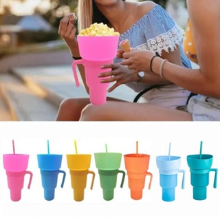 Snack Cup 2 in 1 Multifunction Color Changing Stadium Tumbler Snack and Drink Cup with Straw for Movies Home Use, Blue