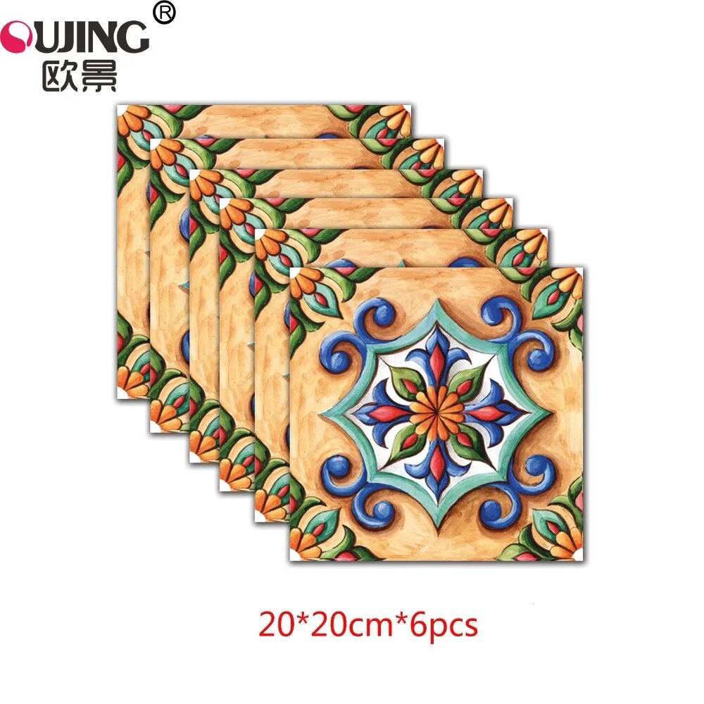 ☮Creative Retro Colorful Flowers Tiles Floor Wall Sicker 20*20cm*6pcs ...