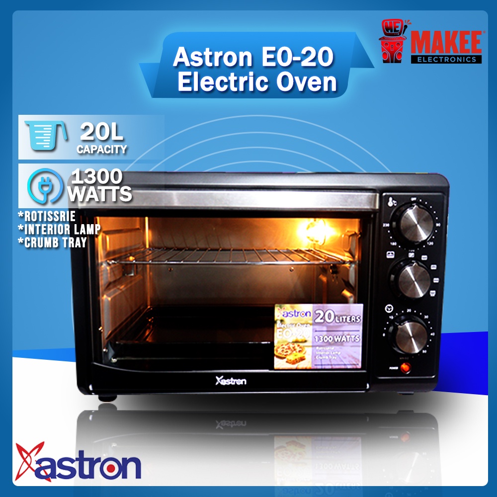 Astron EO20 Electric Oven with Builtin Rotisserie and Interior Lamp 20L