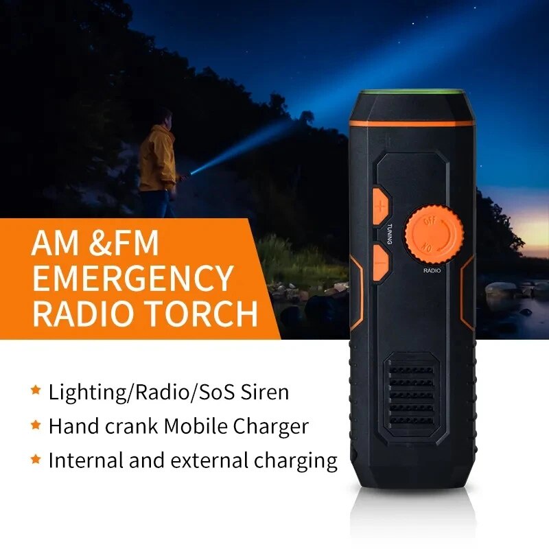 875 Hand Crank Radio FM/AM Emergency Flashlight Power Bank Hand