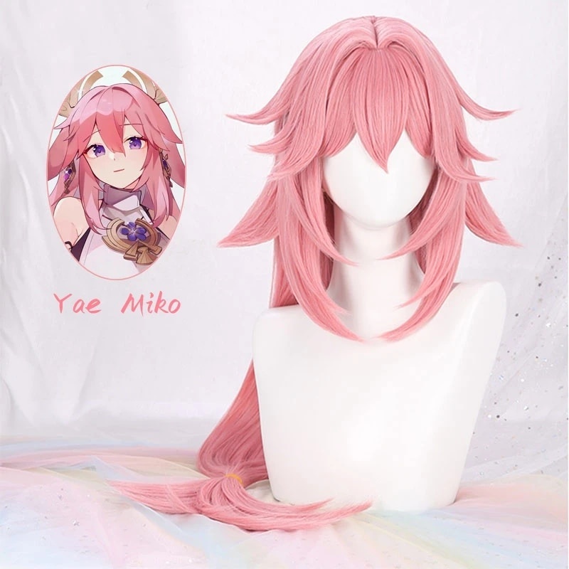 Genshin Impact Yae Miko Cosplay Wig Halloween Simulation Scalp Pink ...