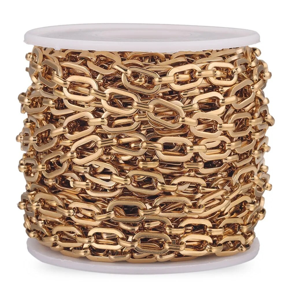 1 Meter Width 6mm Stainless Steel Plated Gold Curb O Chain Roll Cuban ...
