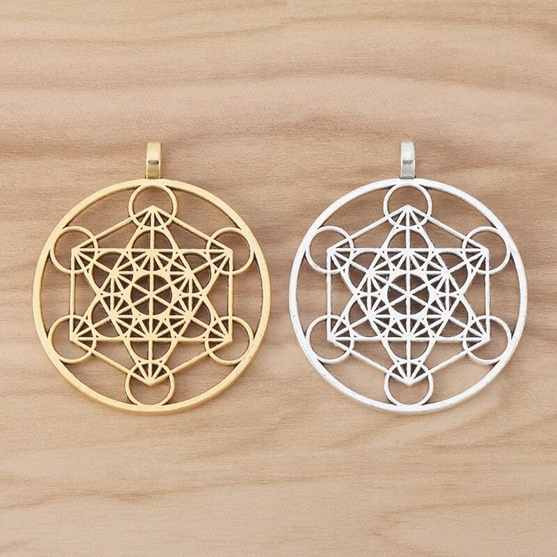 6 Pieces Tibetan Silver/Gold Color Large Archangel Metatron Cube Symbol