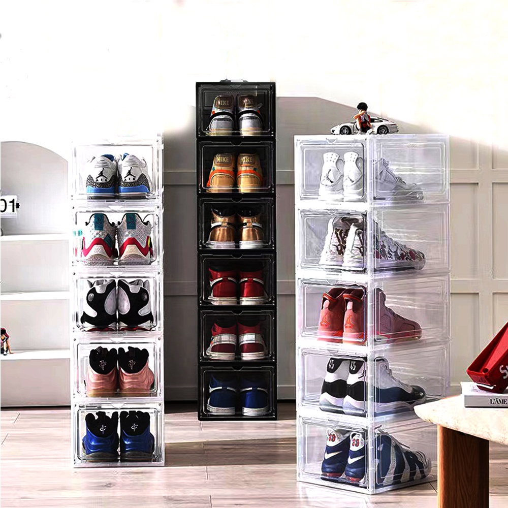 Plastic transparent sneaker drop front shoe storage box with magnetic ...
