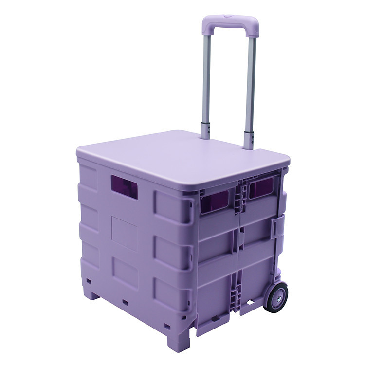 Foldable Utility Cart Portable Crate Rolling Dolly With Telescopic Handle,Can Be Pulled Diagonally, Magnetic Retractable