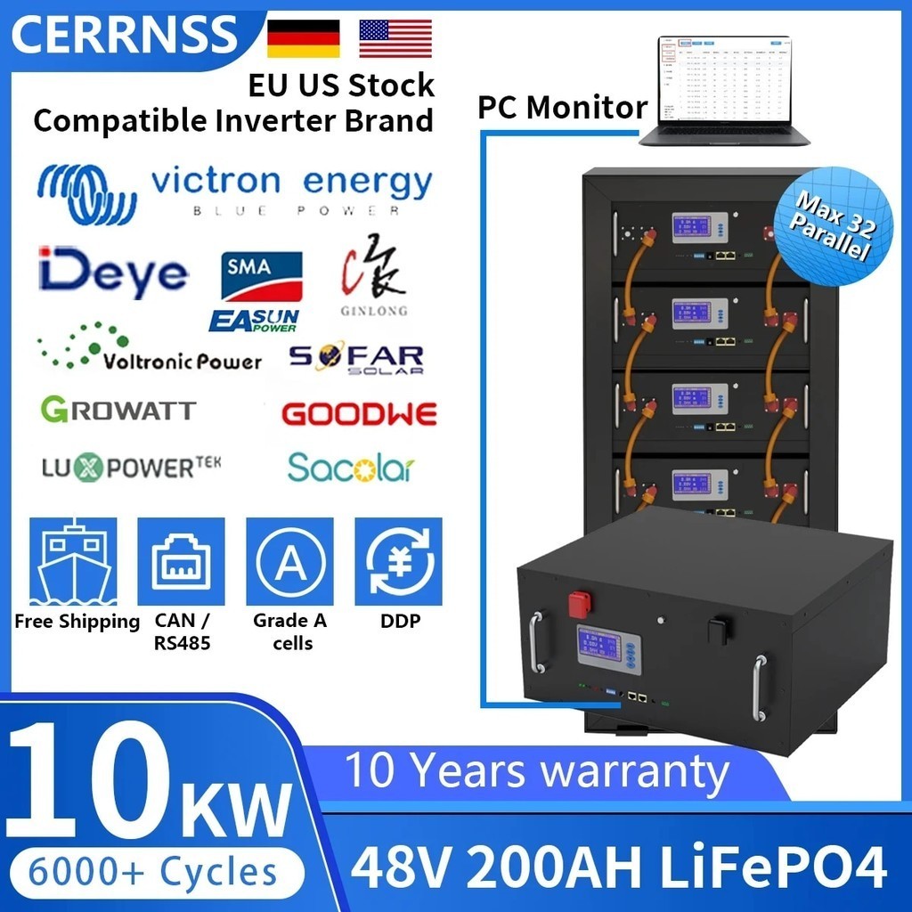 ☢LiFePO4 48V 200AH Battery Pack 51.2V 10KWH Lithium Solar Battery 6000 ...