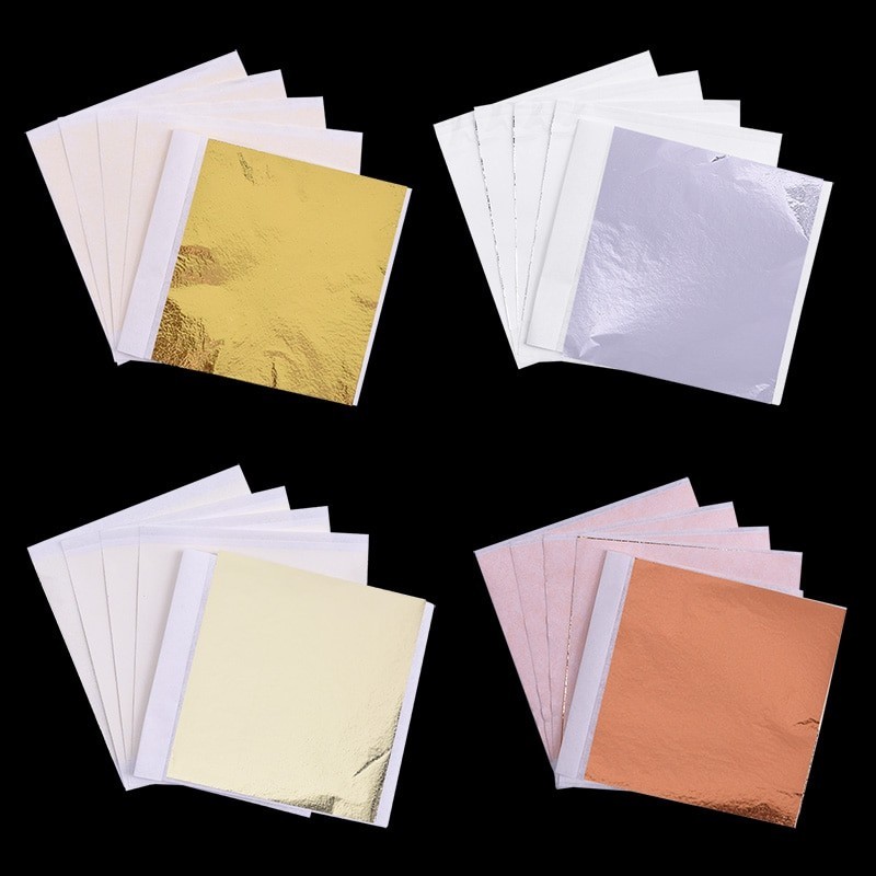 100pcs 8*8.5cm Imitation Gold Silver Copper Foil Paper Leaf Leaves ...