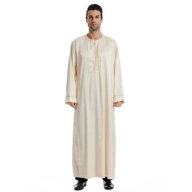 45f Saudi Arabic Men s Robe Zipper Front Maxi Dress Ramadan Eid Islamic