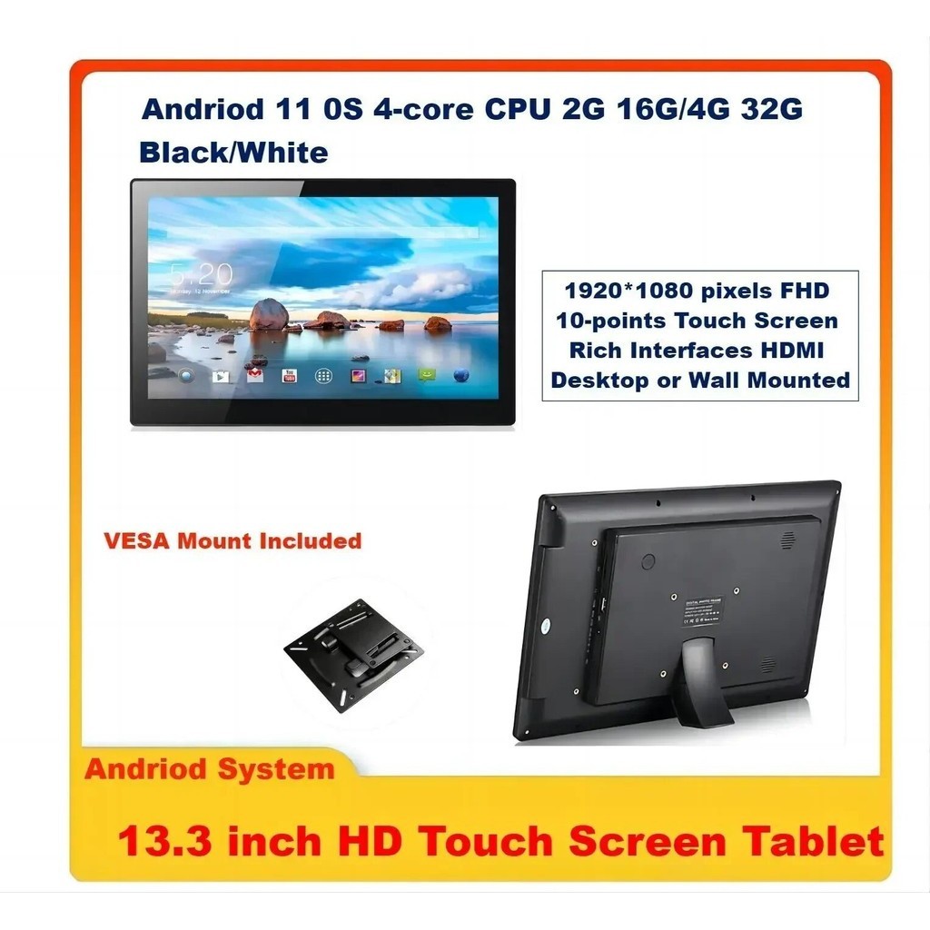 Wall Mount 13.3 inch Android 11 Tablet 1920*1080 Touch Screen Digital Monitor  Wifi all-in-one Machin | Shopee Philippines