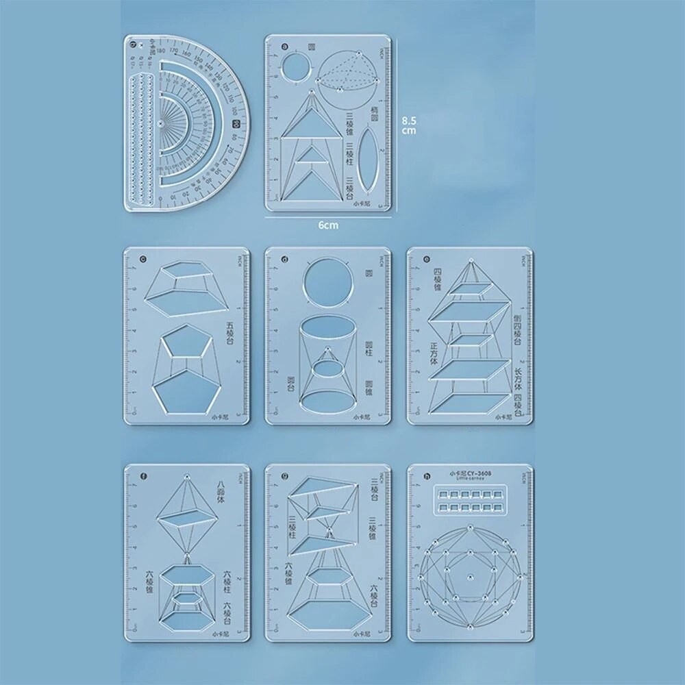 8Pcs Multi-function Geometric Drawing Ruler Mathematics Function Ruler ...