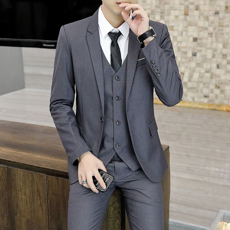 Local Delive Suit Three-Piece Men's Korean-Style Slim Fit Professional Formal  Dress Bridegroom Weddi | Shopee Philippines