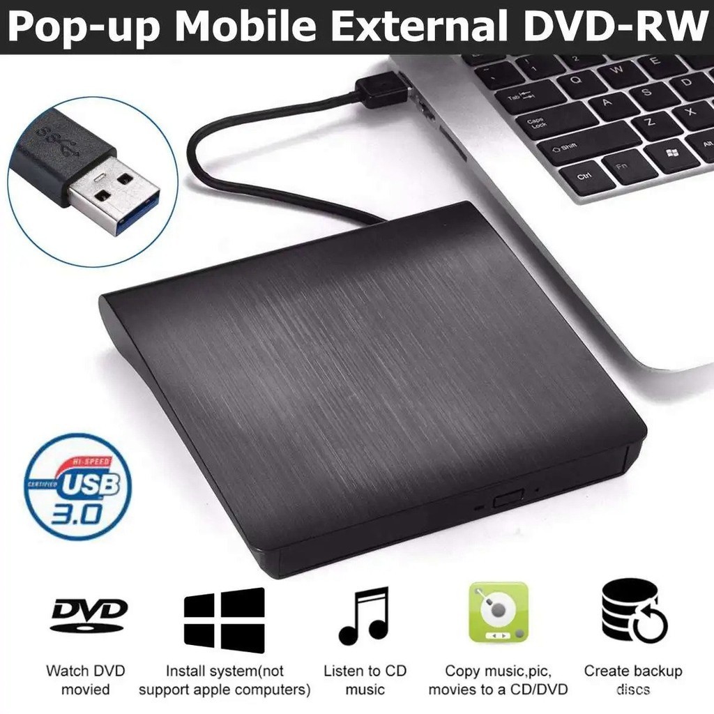 USB 3.0/TypeC Slim External DVD RW CD Writer Drive Burner Reader
