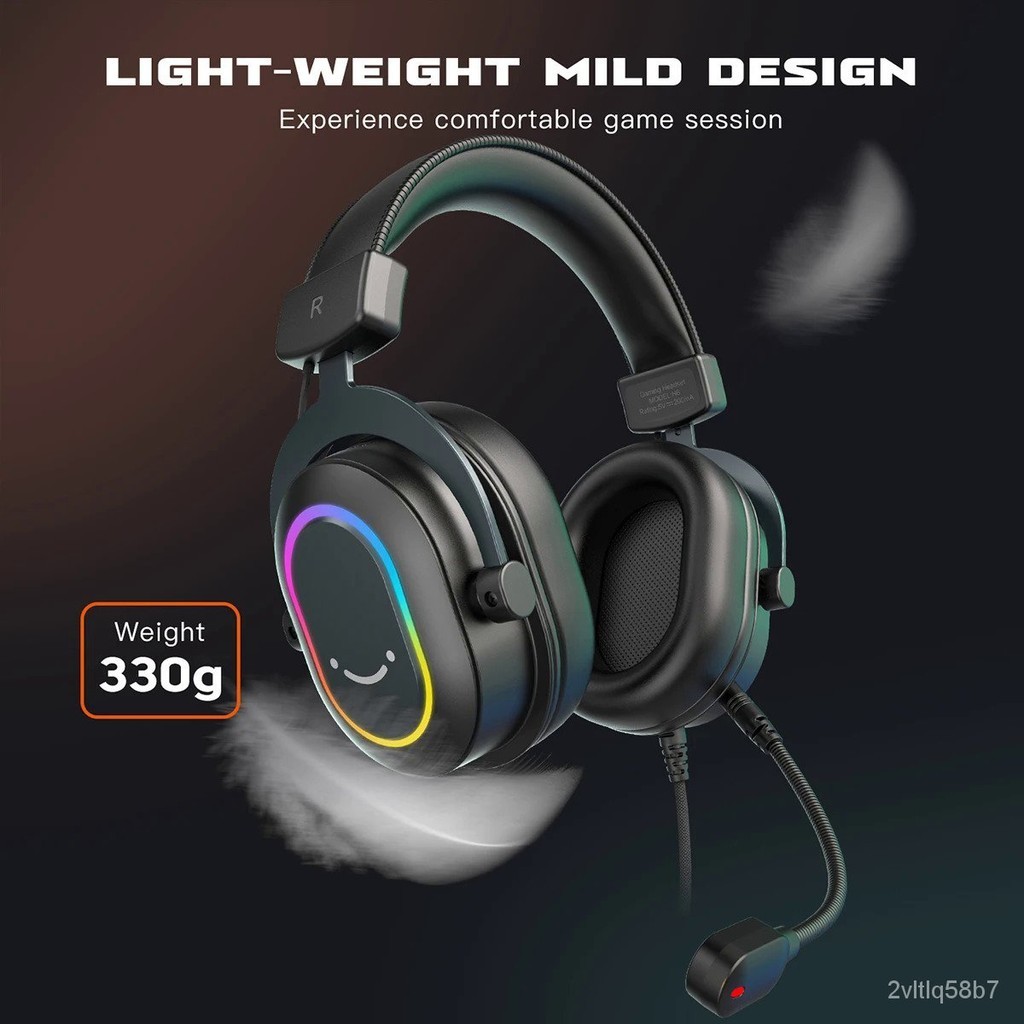 Fifine Dynamic RGB Gaming Headset with Mic OverEar Headphones 7.1