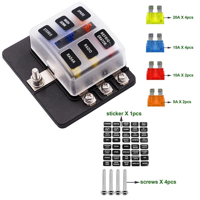 12V 24V Blade Fuse Box Holder 6 Ways Modified Fuse Box Terminal Block ...