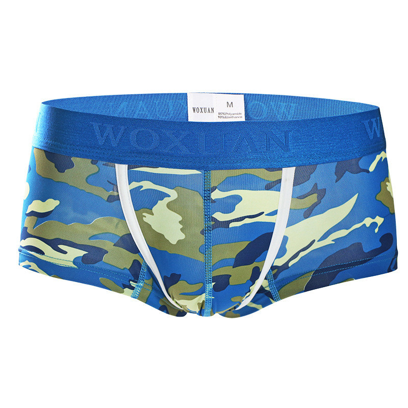 Men's Camouflage Low Waist Boxer Shorts With Bulge Pouch - 95% Nylon / 5% Spandex