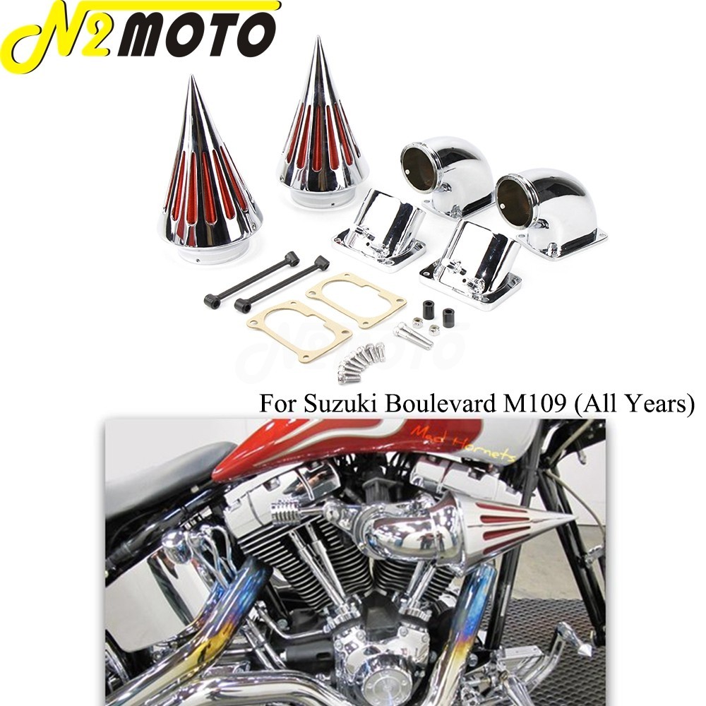 ☝High Quality Chrome Motorcycles Dual Cone Spike Air Cleaner Intake ...