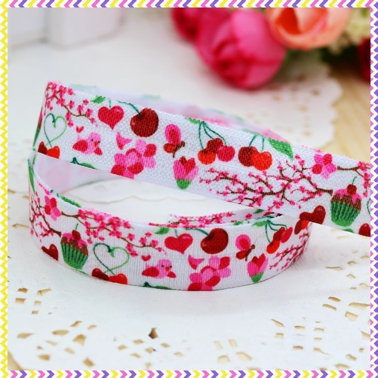 ☻dhk 58 5yards Fold Over Elastic Foe Bird Flowers Printed Headband Headwear Hair Band Diy Dec 0573