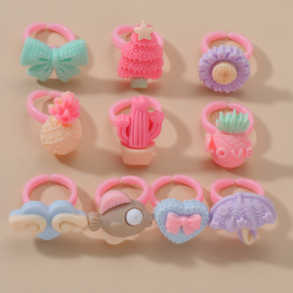 ~10PCS Jewelry Mixed Resin Children Kid Rings Cartoon Fruit Candy Fist ...