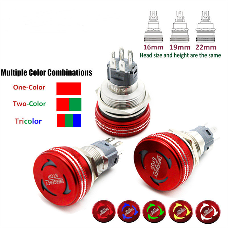 ☸16/19/22mm Self-Latchig Metal Emergency Stop Emergency Stop Rotation ...