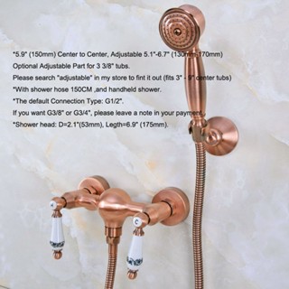 ⚔Antique Red Copper Wall Mount Bathtub Faucet with Handheld Shower Set ...