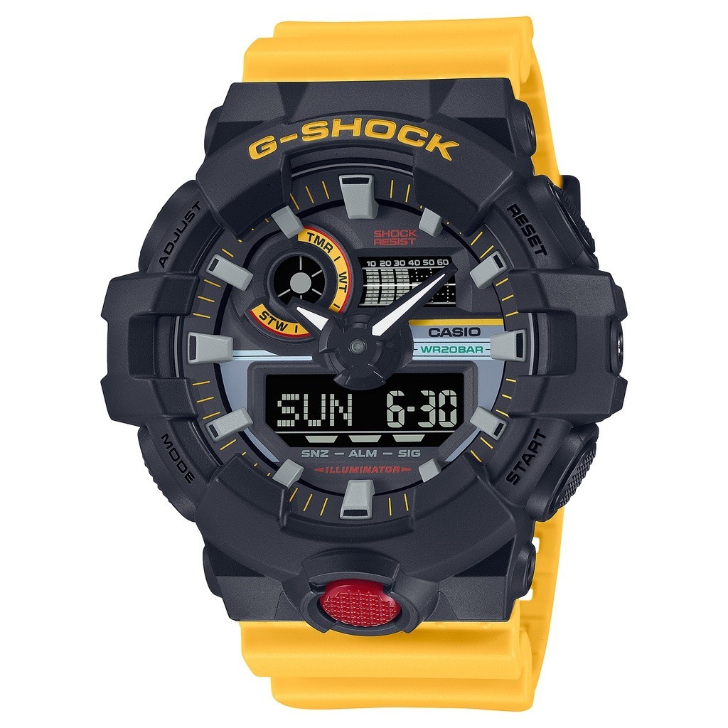 Casio G Shock GA 700MT 1A9DR Yellow Resin Strap Shock Resistant 200 Meter Watch