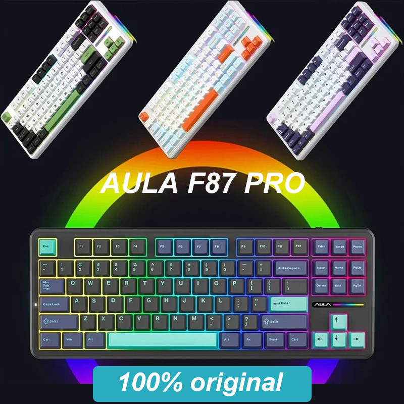 ๑Original AULA F87 Pro Mechanical Keyboard 2.4g/Usb/Bluetooth Tri Mode ...