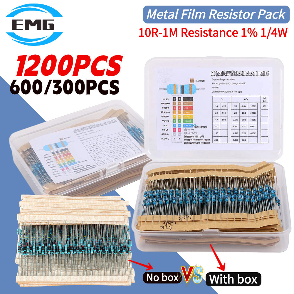 1200PCS/600/300pcs Metal Film Resistor Pack Assorted Kit 30 Kinds 10R ...