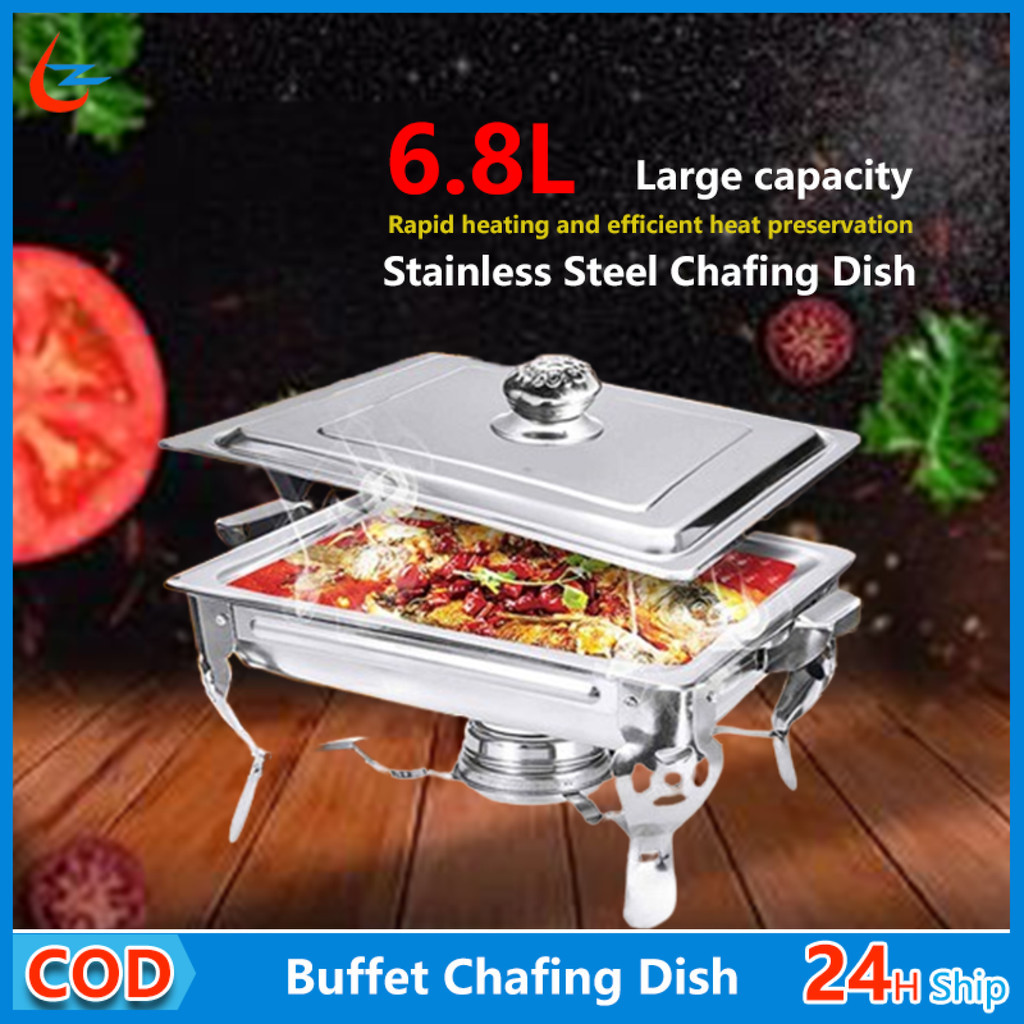 Set of 6 Chafing Dish 6.8L Food Warmer Buffet Food tray Stainless Steel