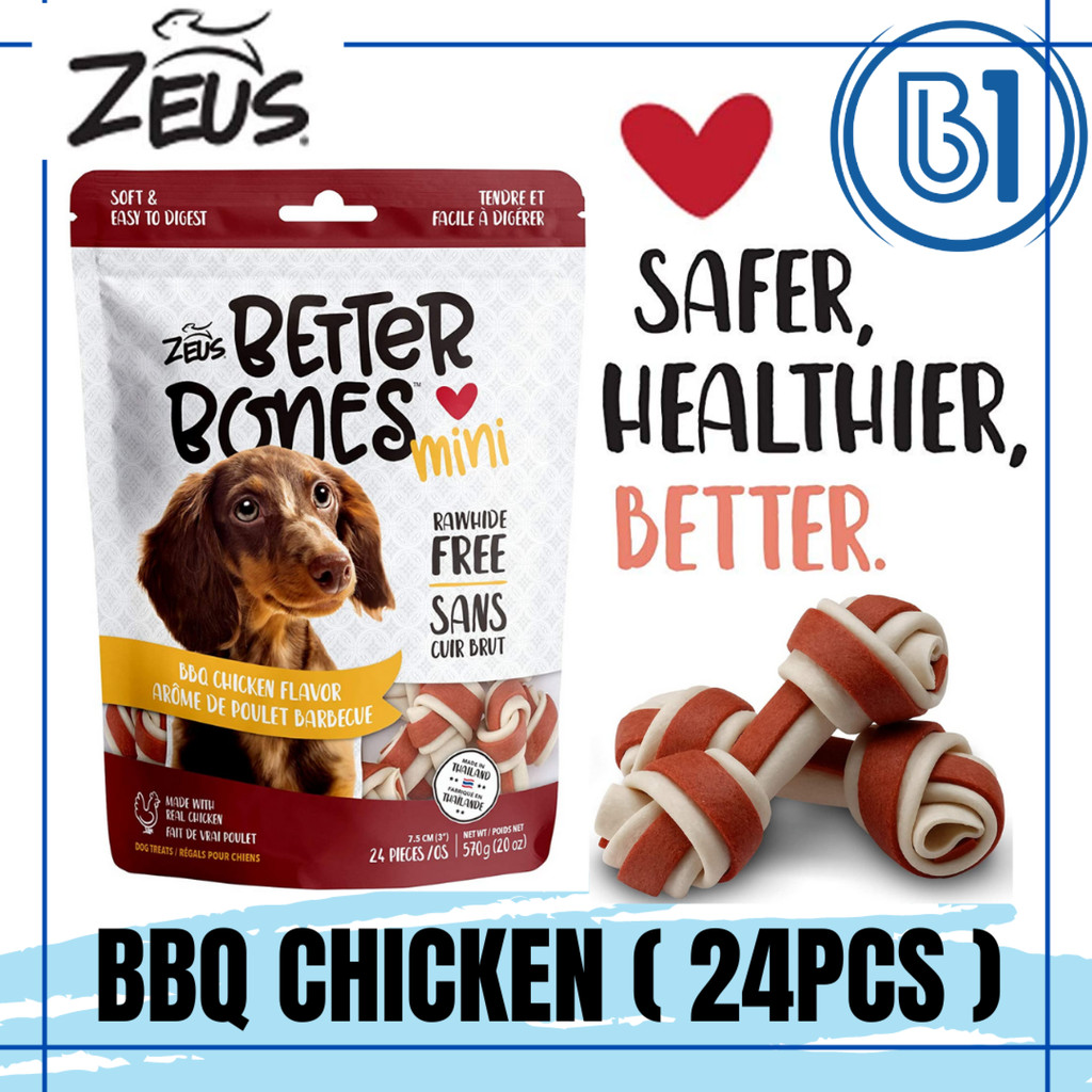 Zeus Better Bones Dog Treats - BBQ Chicken Flavor - Mini Bones - 24 pcs ...