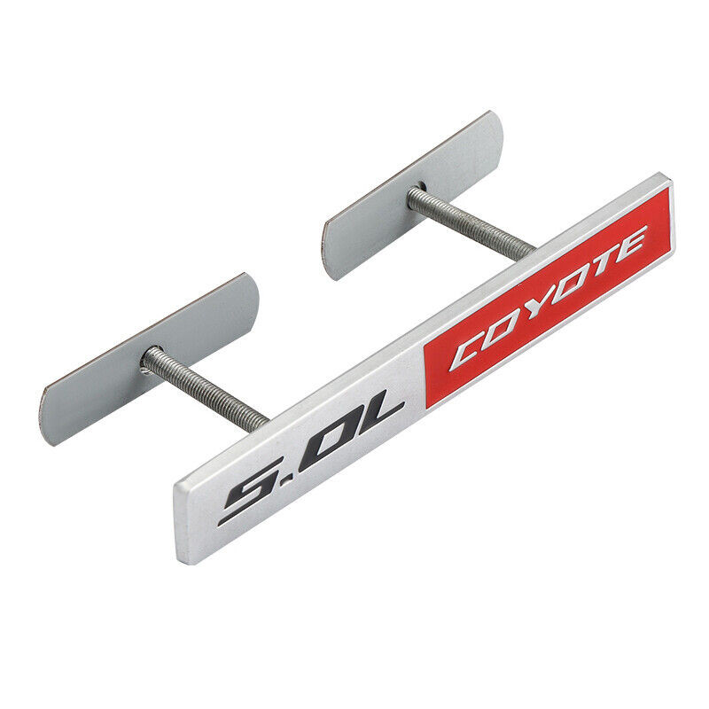 1pc Chrome Red 5.0L Coyote Logo Front Grille Stickers Emblem Badge for