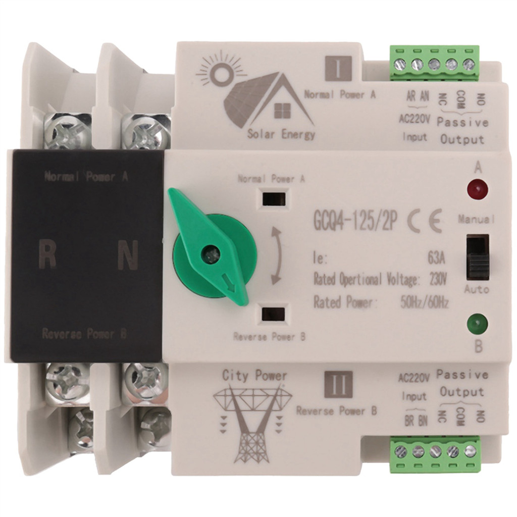 ⓥPhotovoltaic Solar Power ATS Automatic Transfer Switch Din Rail 2P 63A ...