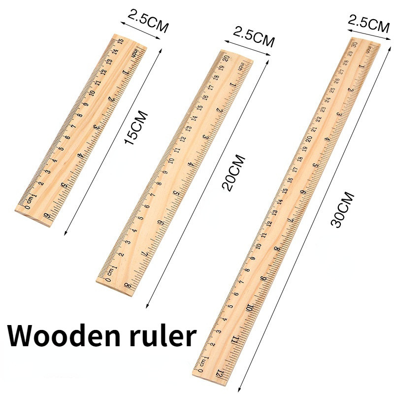 ⊰15/20/30cm Wooden Straight Rulers Centimeter Inch Scale Drawing Tool