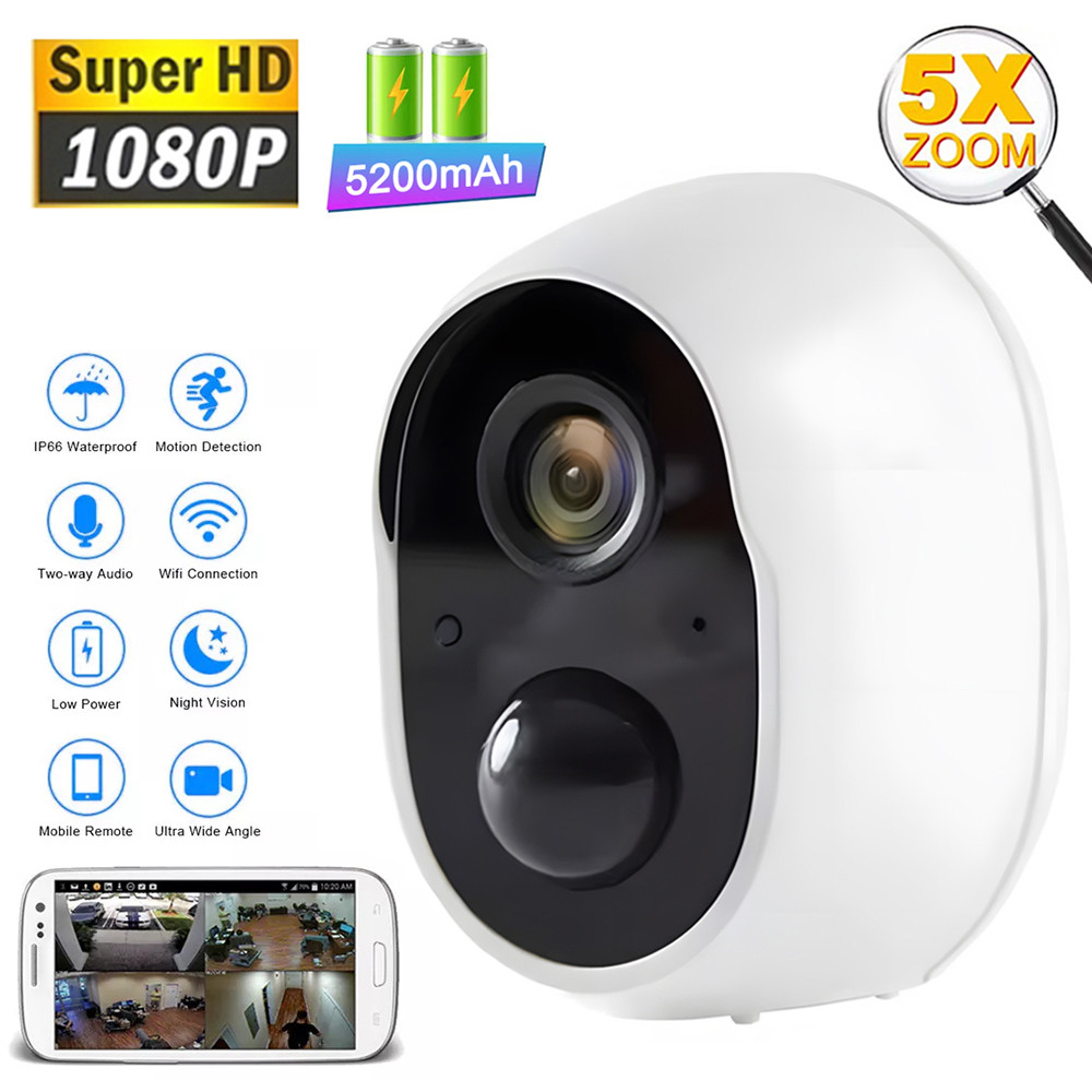 ⊹1080P Wireless Security Camera 3MP Rechargeable Battery Outdoor ...