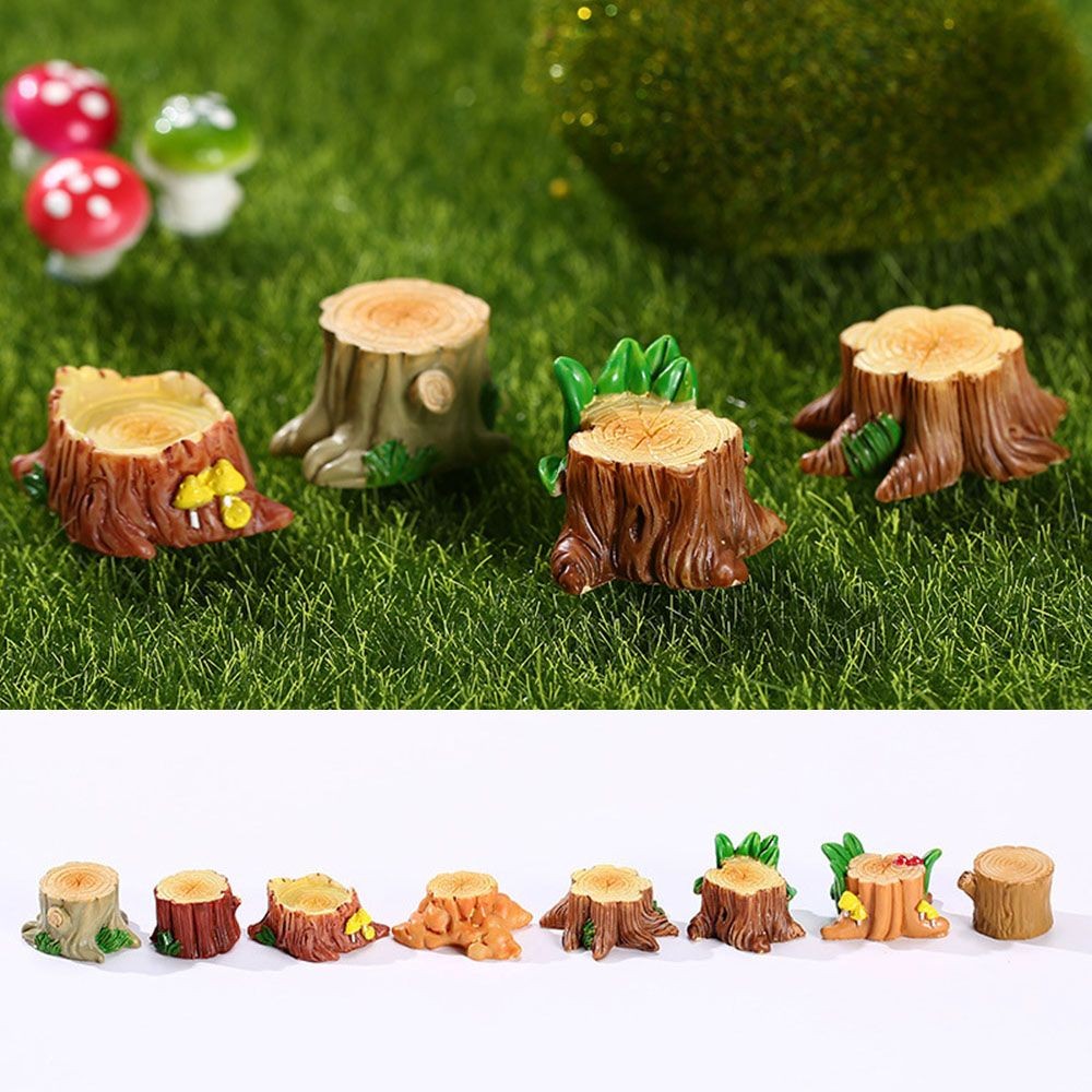 Mini Tree Stump Miniature Figurine House Resin Statue Micro Landscape ...