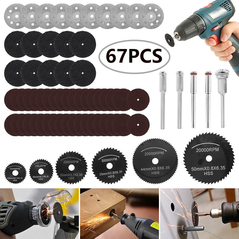 67pcs Abrasive Cutting Disc With Mandrels Grinding Wheels For Dremel