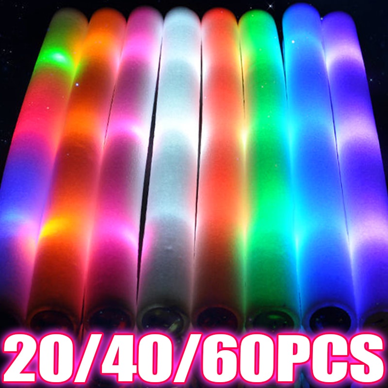 20 40 60pcs Led Glow Sticks Colorful Rgb Fluorescent Luminous Foam