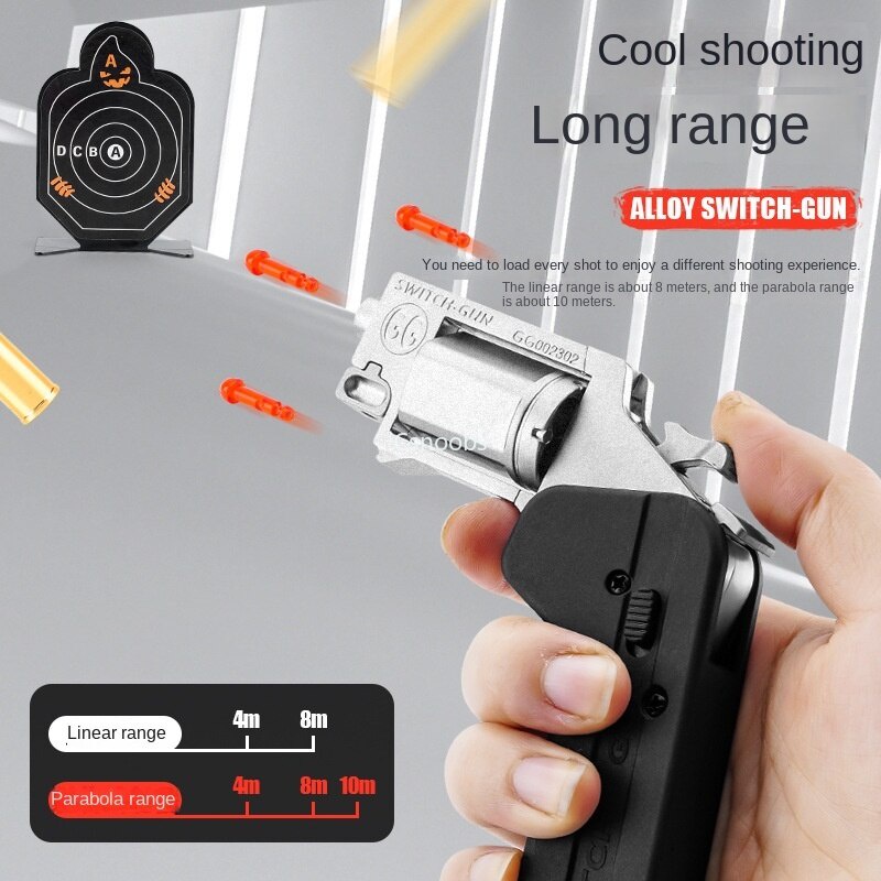 Alloy Revolver Switch Toy Gun Lifecard Pistol Foldable Soft Bullet Shell Ejection Blaster