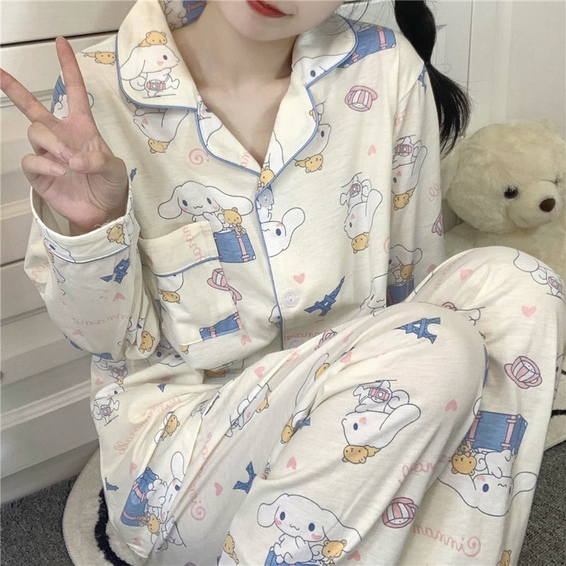 Japanese pure cotton pajamas na pang-sleeved na cute na cartoon na ...
