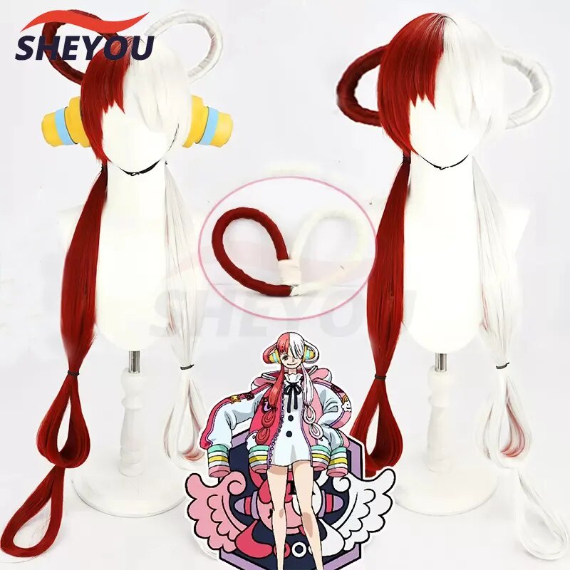 473 One Piece Uta Cosplay Wig Anime One Piece Red Uta 100cm Long Half Red Half White Heat Resi 