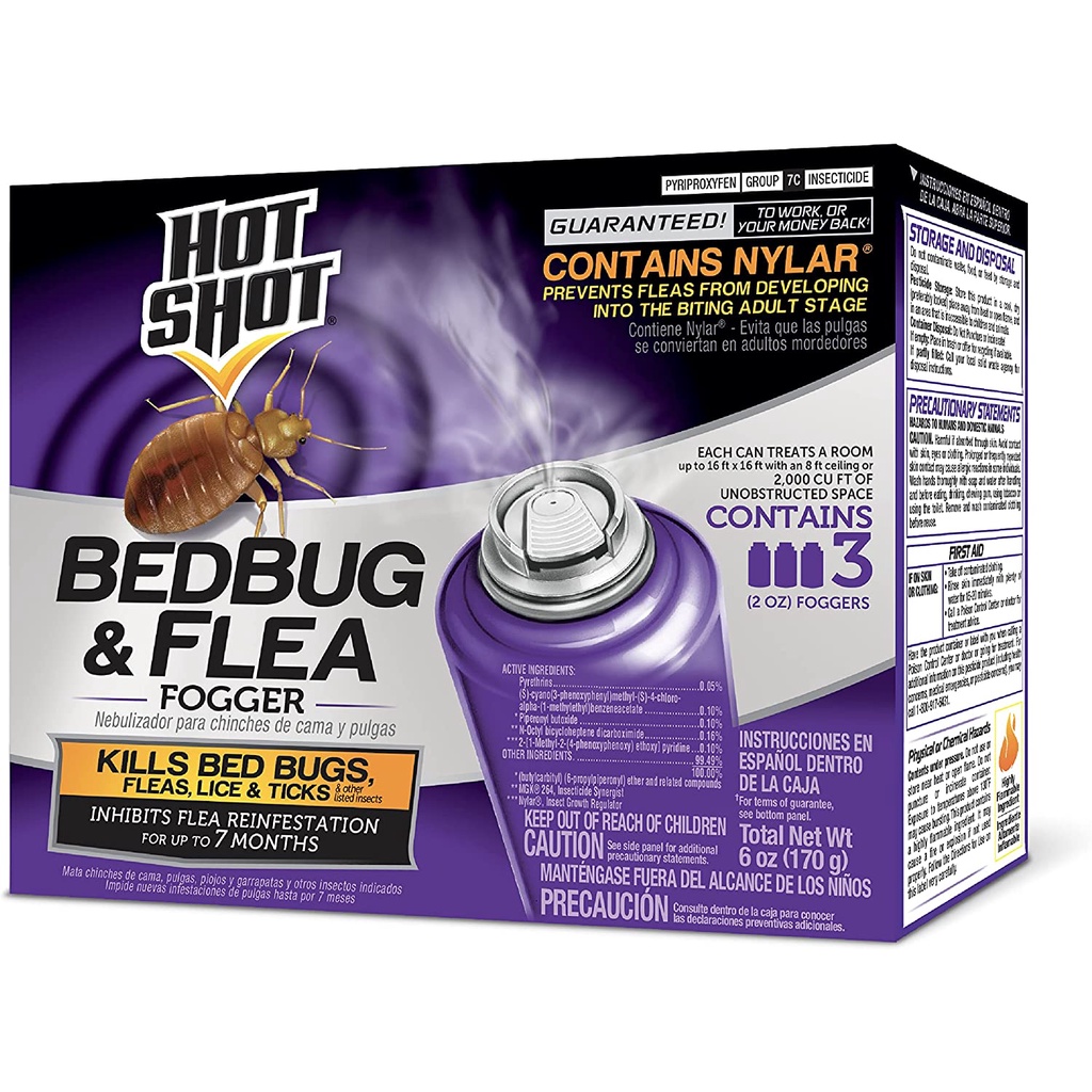 Hot Shot BedBug & Flea Fogger, Kills Bed Bugs, Fleas, Lice, & Ticks