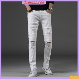 White ripped online joggers