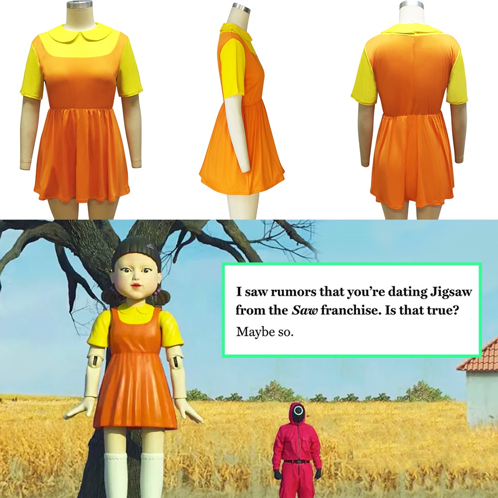 Squid Game Robot Doll Star Cosplay Yellow Little Girl Costume Scary Halloween Costume For Kids