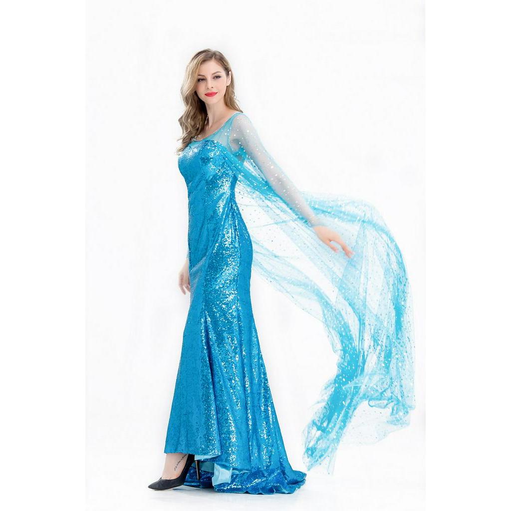 Adult Elsa Frozen Princess Long Dress Princess Elsa Dress Cosplay Costume Adult Women Girls 0727
