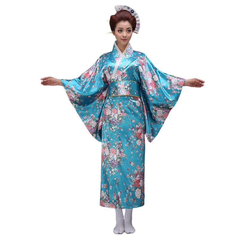 COD。cheongsam Lake Blue National Trends Women Sexy Kimono Yukata With ...