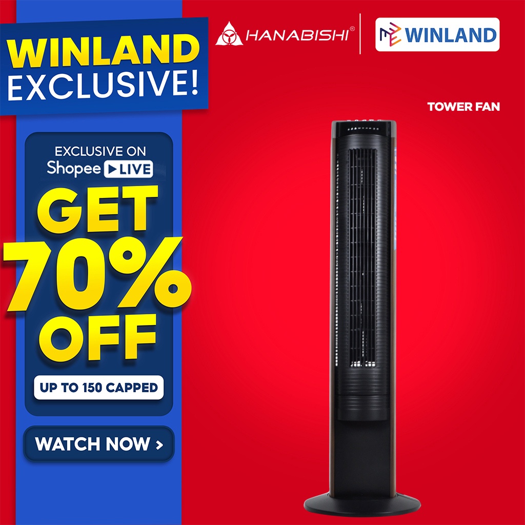 HANABISHI by Winland Tower Fan | Electric Fan w/ Remote Control 50watts ...