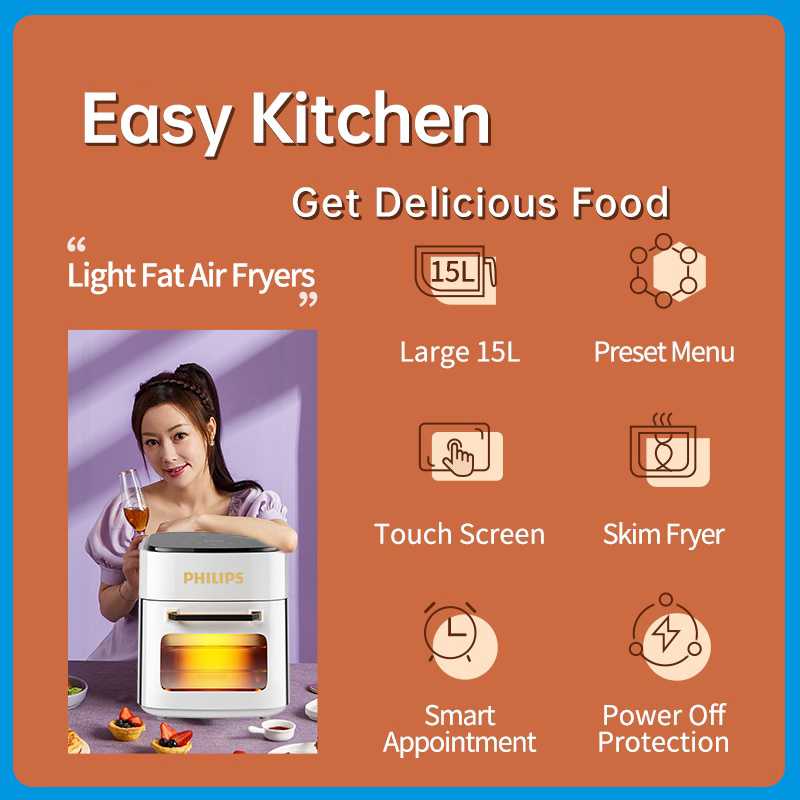 Philips 15L Air Fryers Touch Digital Display Black Airfryer Oil Free