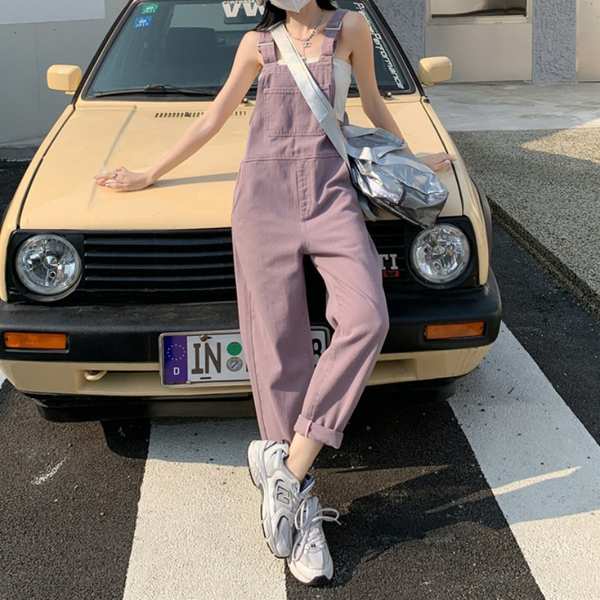 Purple Denim Overalls Women Summer 2023 New Style Pear Shape Loose