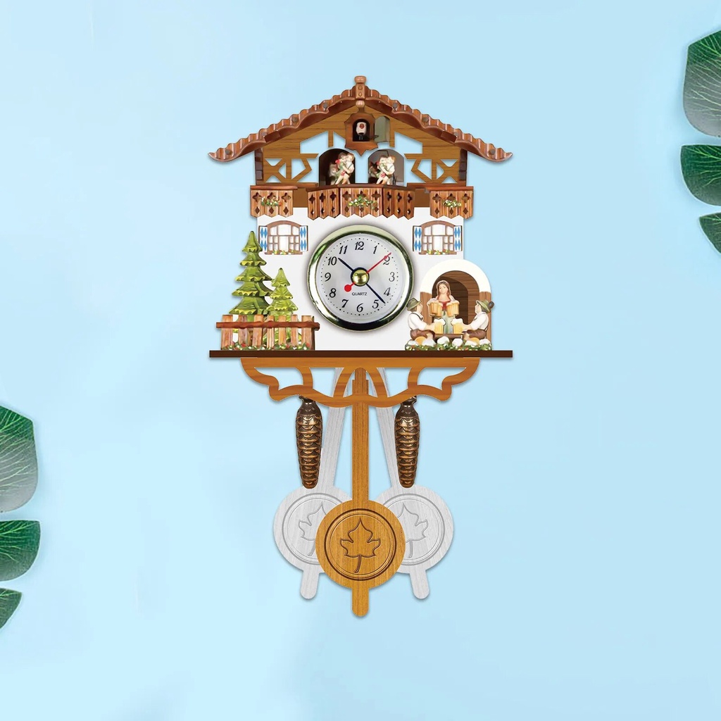 Cuckoo Wall Clock Chime Alarm Clock Retro Swing Clock Wooden Living Room Bird House Pastoral